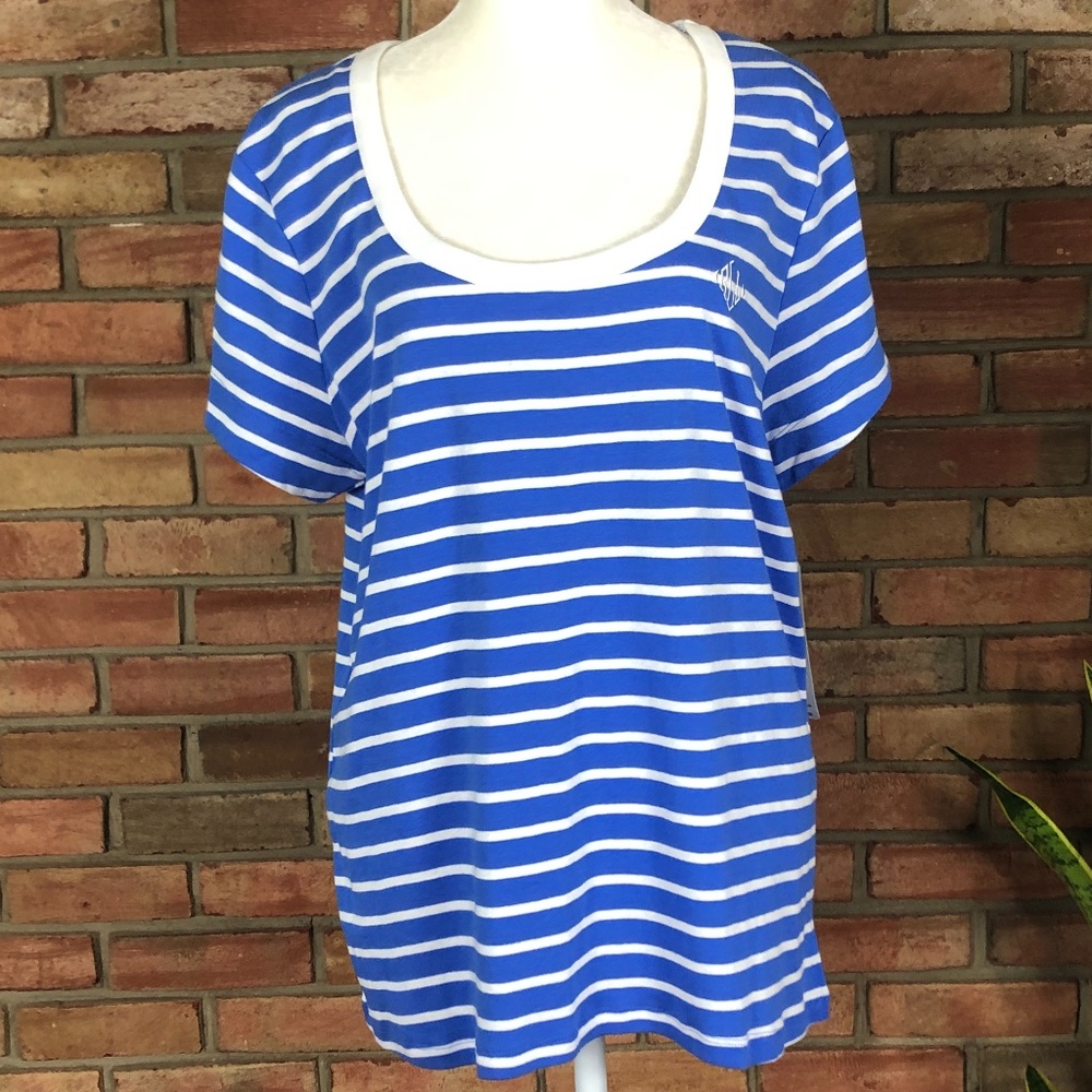 New Lauren Ralph Lauren Blue and White Stripes Tee